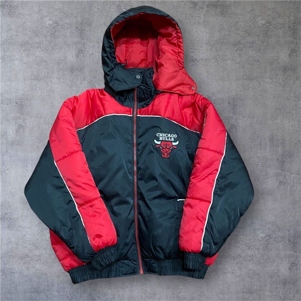 Pro Player Vintage 90s NBA Chicago Bulls Puffer Jacket Black Red Men's Size XL